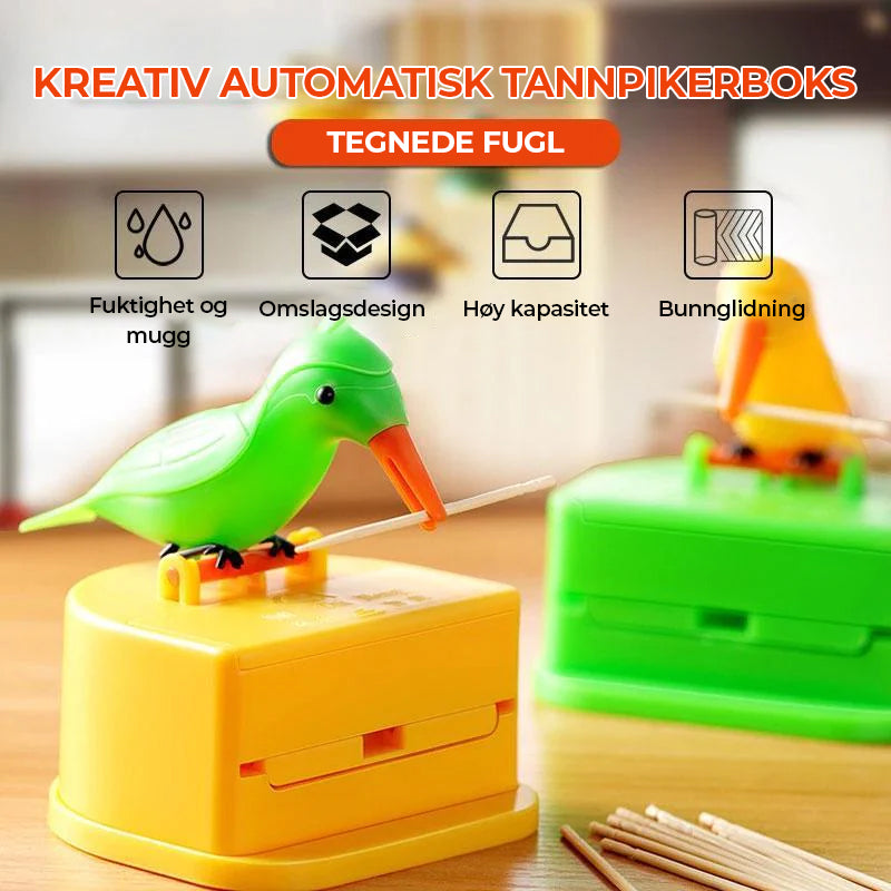 Kreativ automatisk tannpirkerboks tegneseriefugl