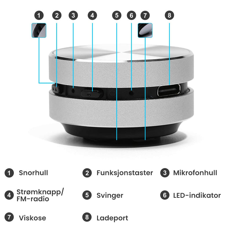 Magnetisk bærbar, trådløs Bluetooth-høyttaler med beinledning